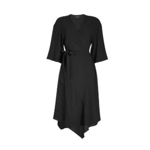 THEORY Kimono Wrap Black Summer Crepe Midi Dress Women's Size 4 - Picture 10 of 11